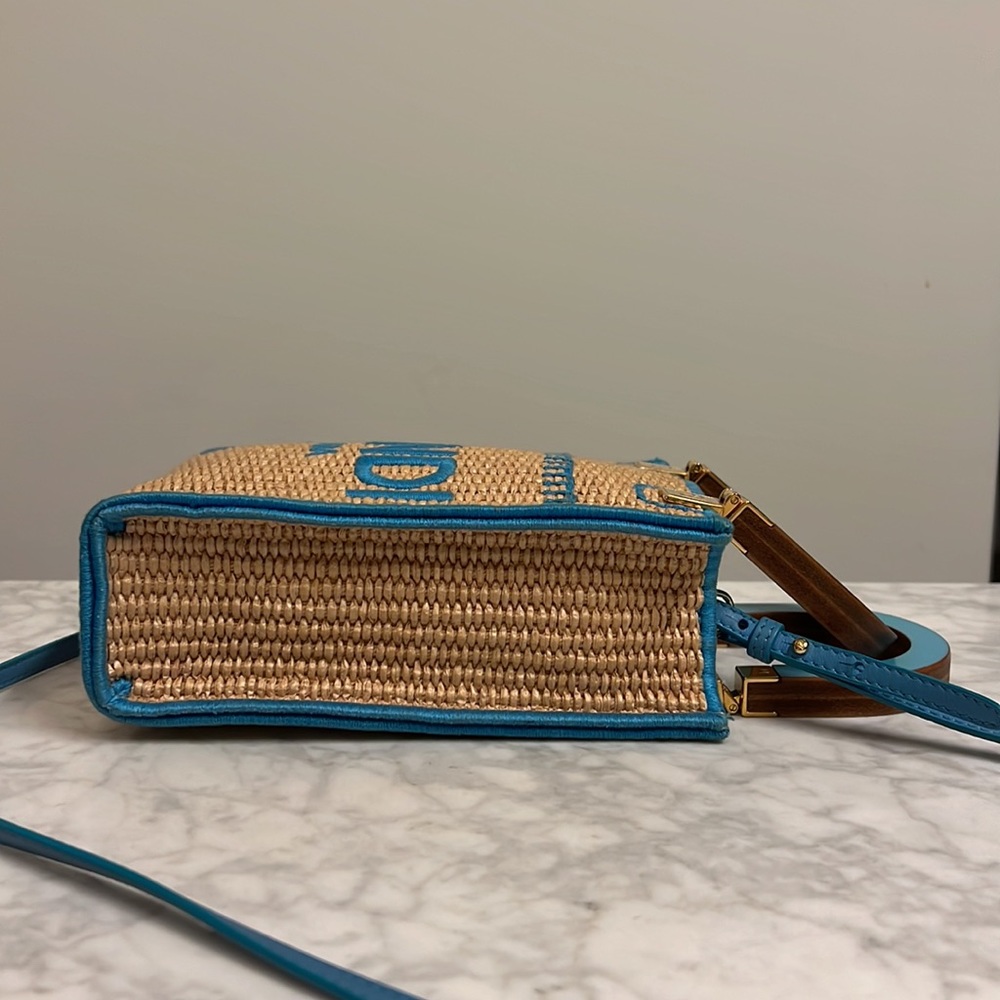 Fendi Sunshine Mini Straw Shoulder Bag Natural Blue - Picture 6 of 14